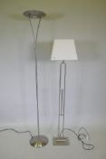 A contemporary brushed steel standard lamp, 150cm high with shade, and a Dar Opus floor lamp/