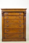 A C19th rosewood Wellington chest of six drawers, raised on a plinth base, 77 x 46 x 101cm