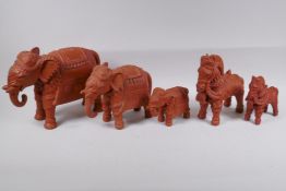 Five Indian terracotta figures of elephants and horses, AF repairs and losses, largest 32cm high x
