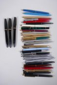 Three 1940s original Miles Martin Pen Company Ltd 'Biros' and a collection of Sheaffer, Parker and