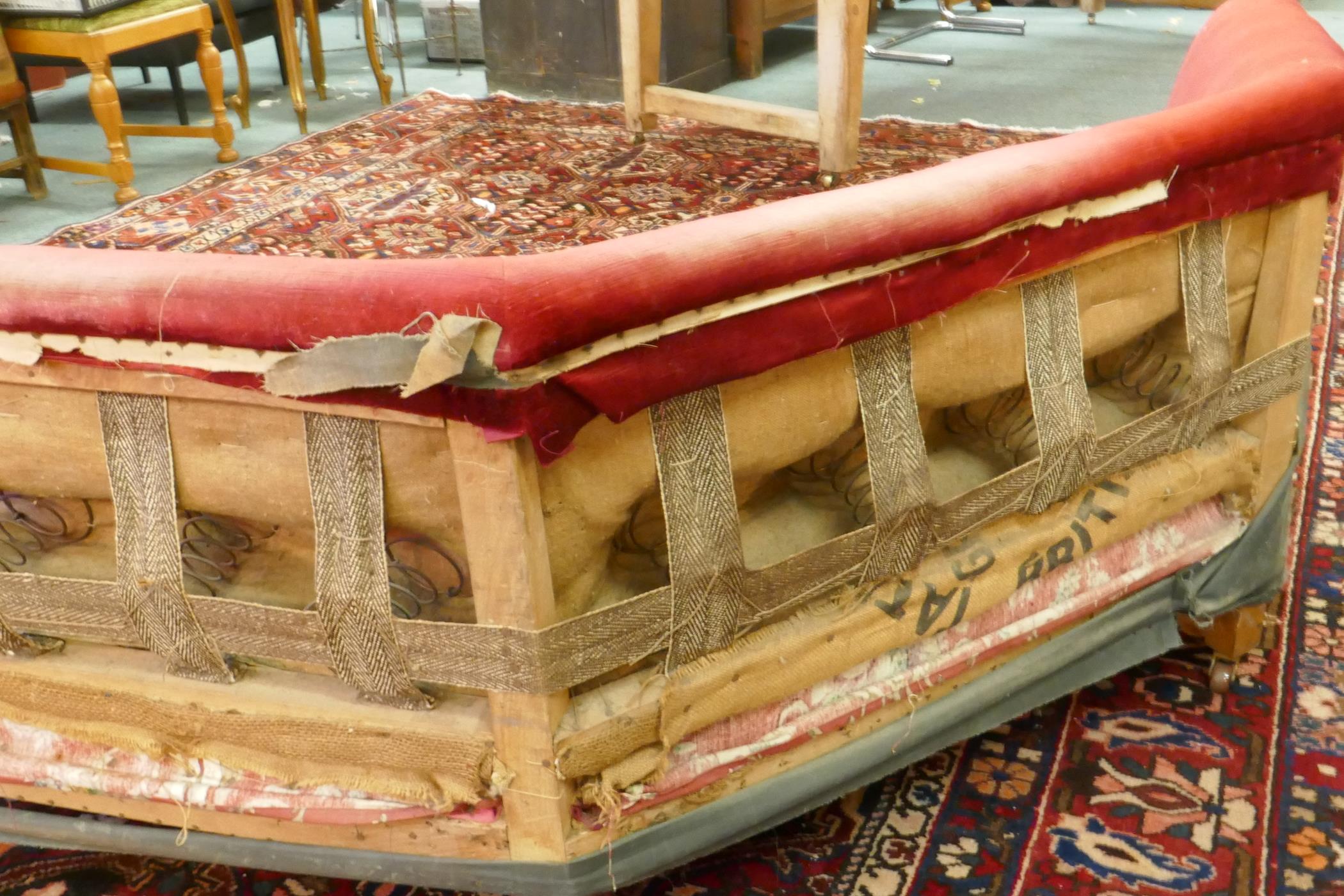 A C19th country house bay window seat, raised on turned oak supports with brass and ceramic castors, - Image 4 of 7