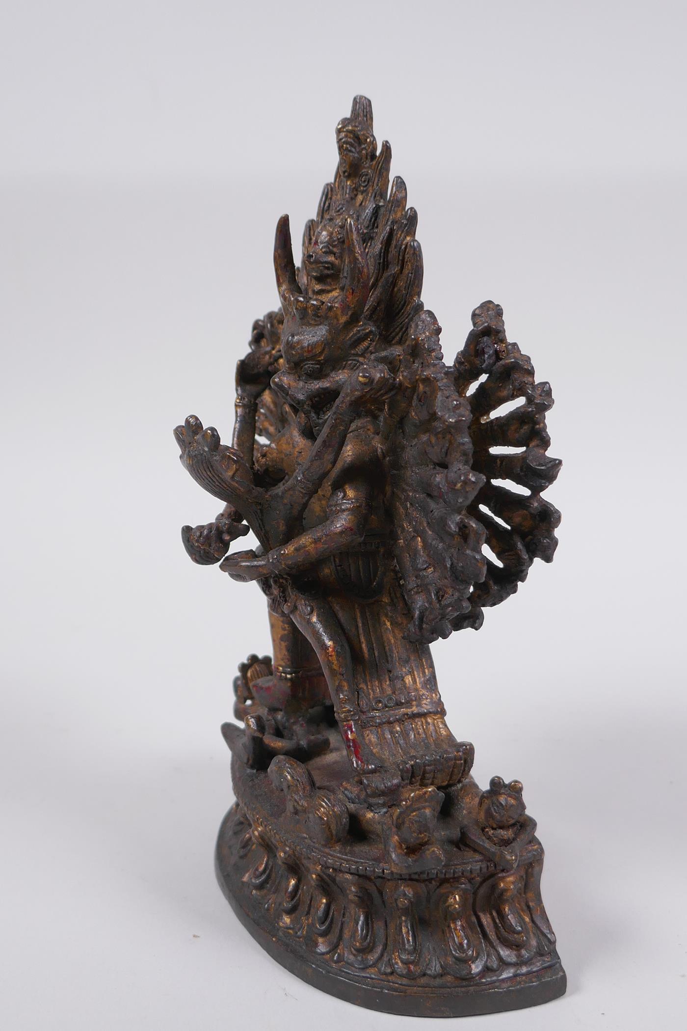 A Tibetan bronze figure of a many armed deity and consort, Chakrasamvara and Vajravahari, double - Image 4 of 6