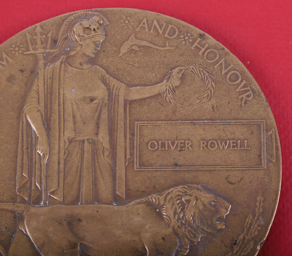 WW1 Bronze Memorial Plaque Oliver Rowell - Bild 4 aus 8