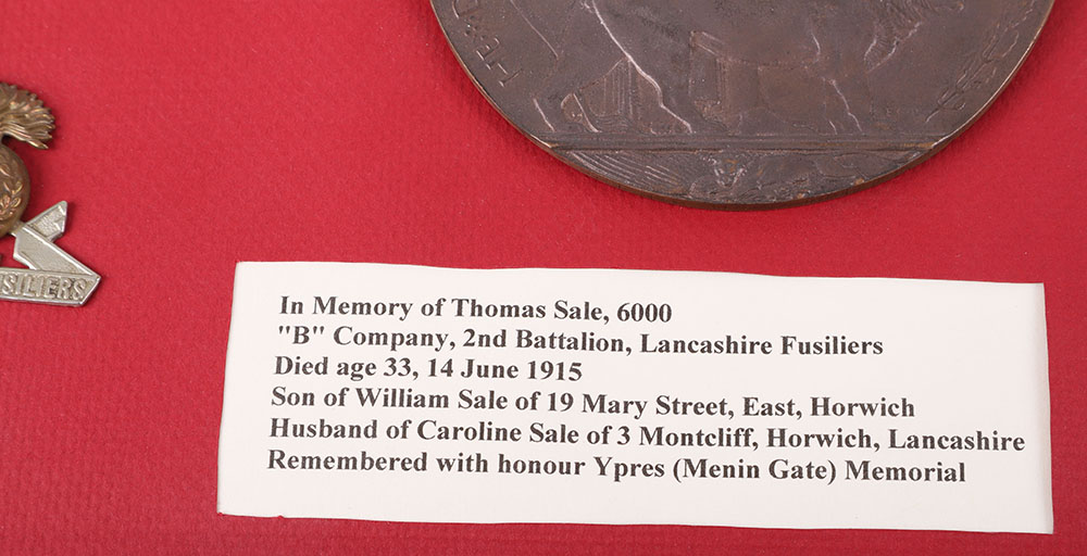 WW1 British Memorial Plaque to Thomas Sale - Bild 3 aus 4