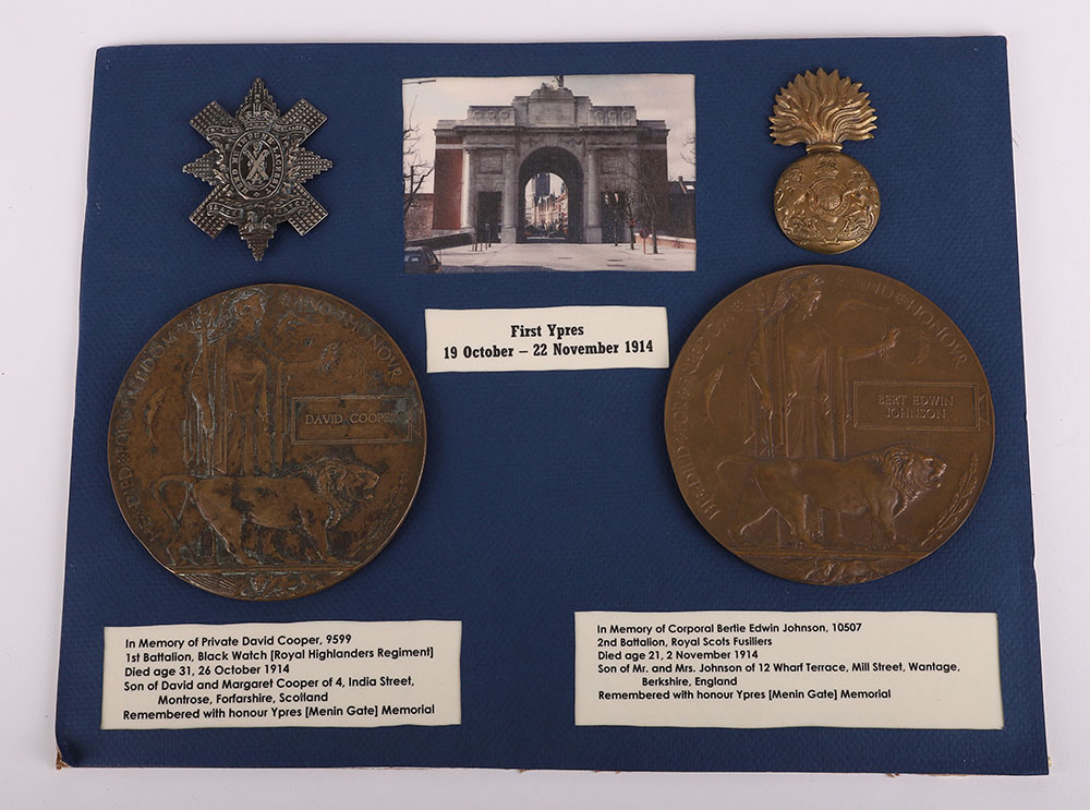 Pair of WW1 British Memorial Plaques to 1st Battle of Ypres Casualties in 1914