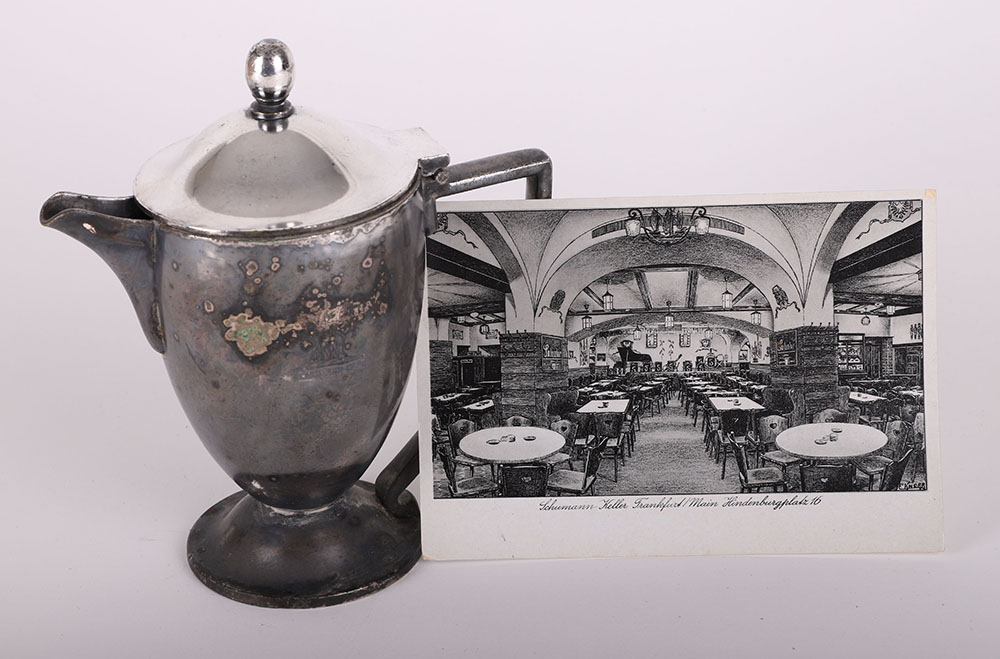 Third Reich Silver Plated Coffee Pot Removed from the Schumann Café on Hindenburgplatz Frankfurt-Mai
