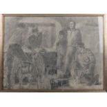 Framed and Glazed Sketch of WW2 German Soldiers in Captivity in Russia