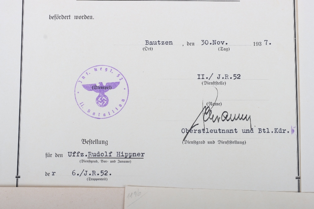 WW2 German Award & Other Documents Unteroffizier / Stabsfeldwebel Rudolf Hippner 3/Gren. Regt 513 - Image 6 of 7