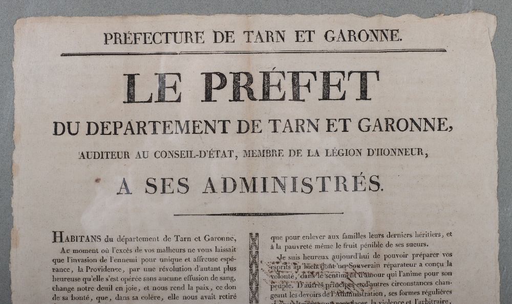 Unusual Original "Poster" Le Prefect du Department de Tarn et Garonne B.du Molart, 13 avril 1814 - Image 2 of 3