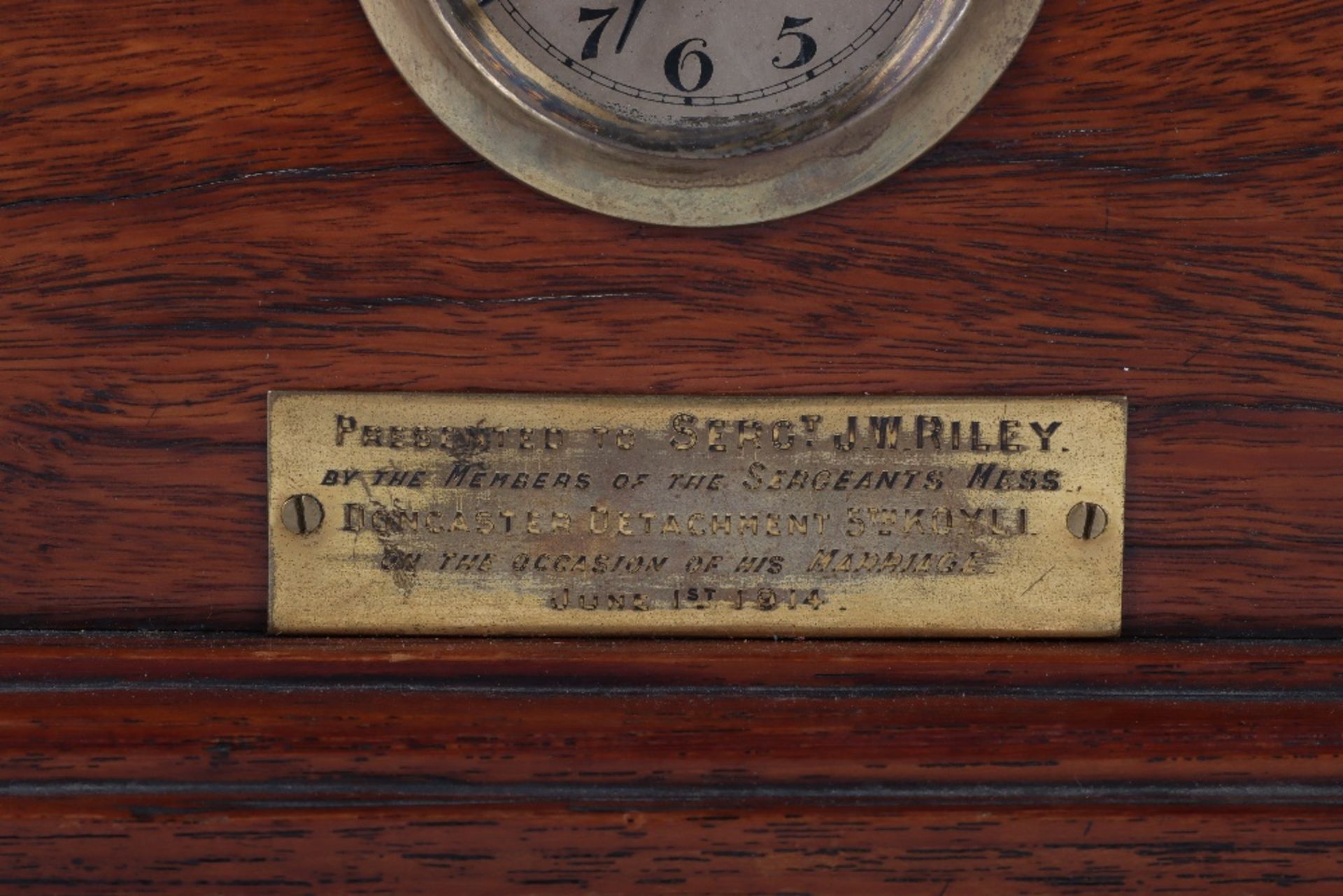 WW1 5th (Doncaster) Detachment Kings Own Yorkshire Light Infantry Presentation Clock - Image 3 of 6
