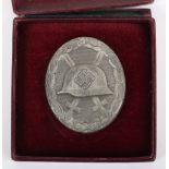 WW2 German Silver Wound Badge by Artur Jakel & Co, Gablonz /N in Case of Issue