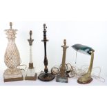 A selection of table lamps including a 19th century Japanned lamp (converted)