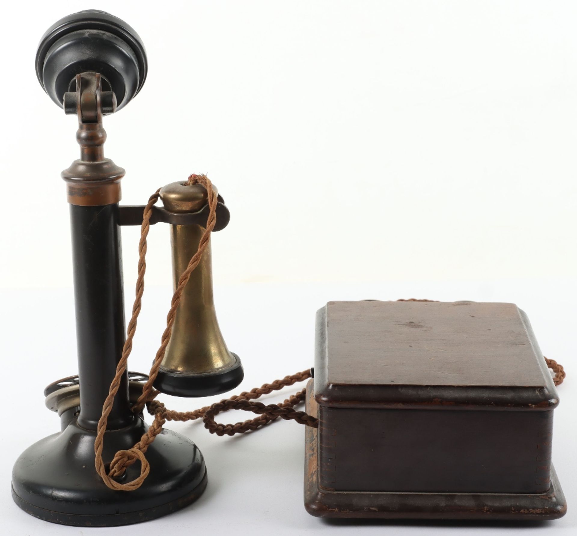 An early 20th century candlestick telephone No 15 (Mark 234), bakelite and brass, with bell box, 32c - Image 5 of 5