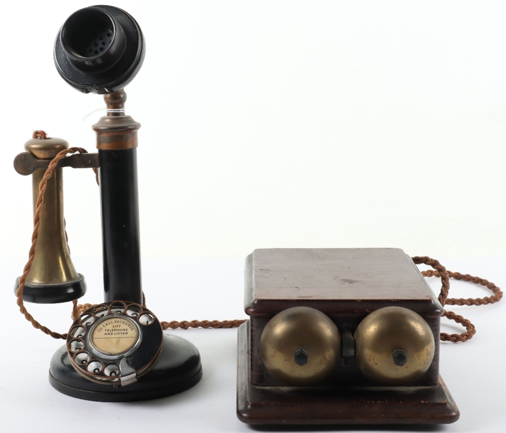 An early 20th century candlestick telephone No 15 (Mark 234), bakelite and brass, with bell box, 32c - Image 3 of 5