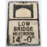 An aluminium Low Bridge Headroom 14’-0 sign