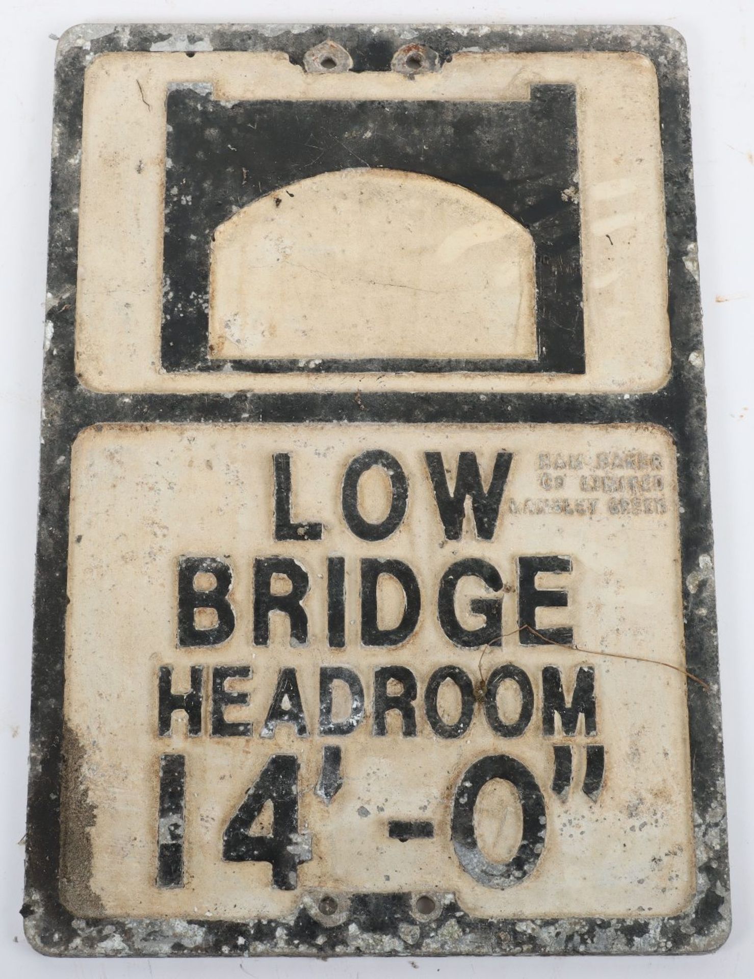 An aluminium Low Bridge Headroom 14’-0 sign