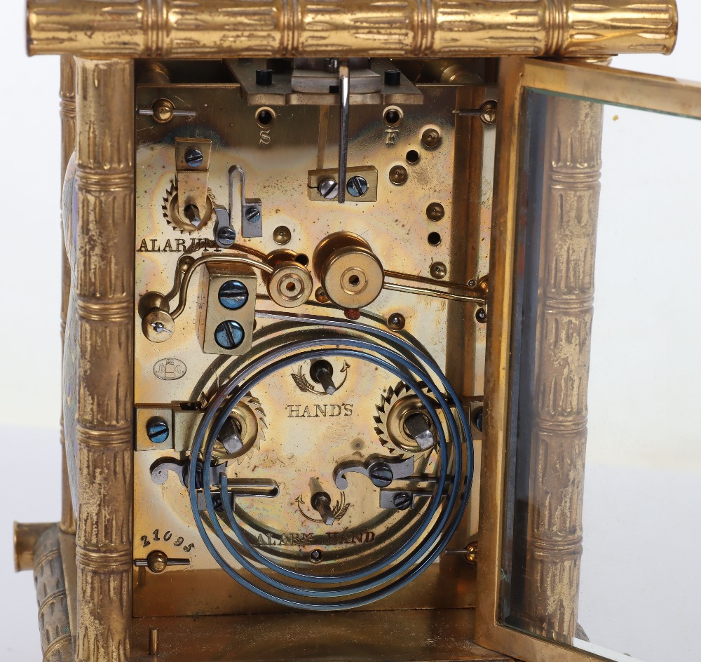 A fine 19th century gilt brass French Drocourt carriage clock with porcelain panel with cloisonne de - Image 7 of 13