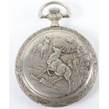 An interesting full hunter pocket watch, La Rochette, elaborately decorated with hunting scenes