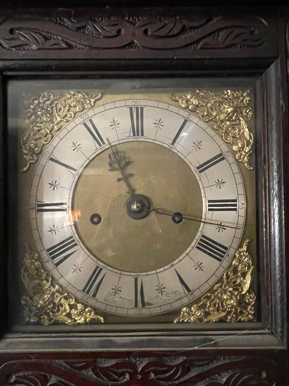 A rare early 18th century four pillar longcase clock, brass and silvered dial signed Edmund M - Image 9 of 23