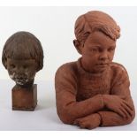 Doris Lindner (1896-19179), an Art Deco terracotta bust of a young boy, signed D Lindner