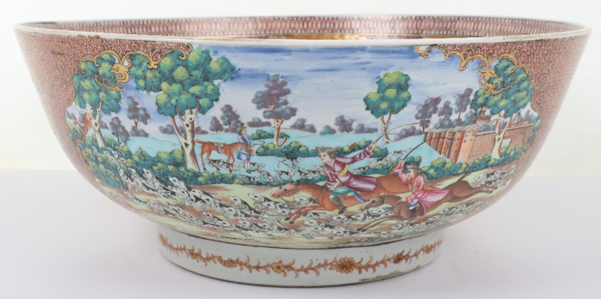 A rare substantial Chinese Mandarin palette famille rose punch bowl,
