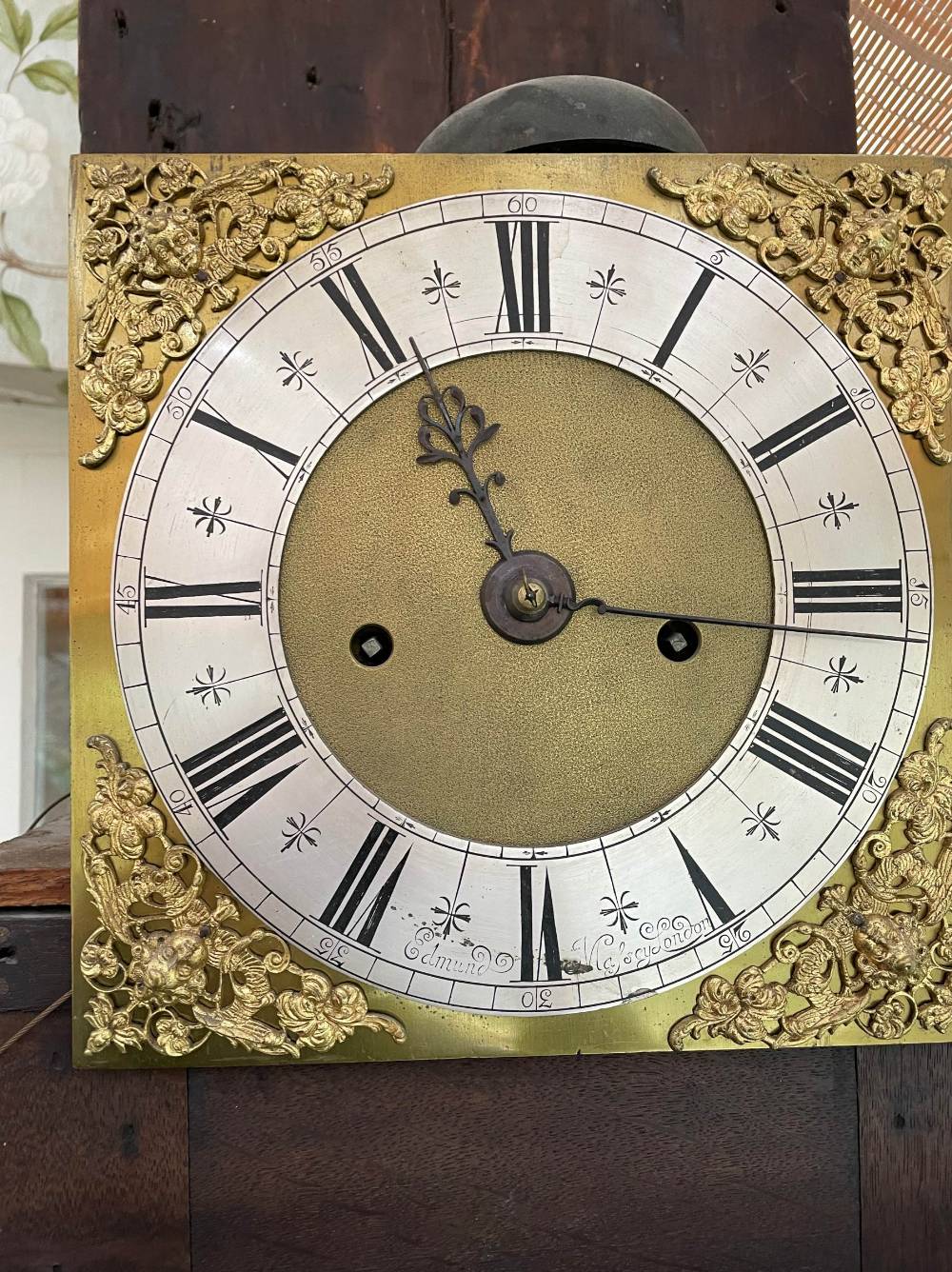 A rare early 18th century four pillar longcase clock, brass and silvered dial signed Edmund M - Image 4 of 23