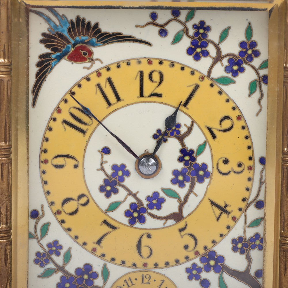 A fine 19th century gilt brass French Drocourt carriage clock with porcelain panel with cloisonne de - Image 2 of 13