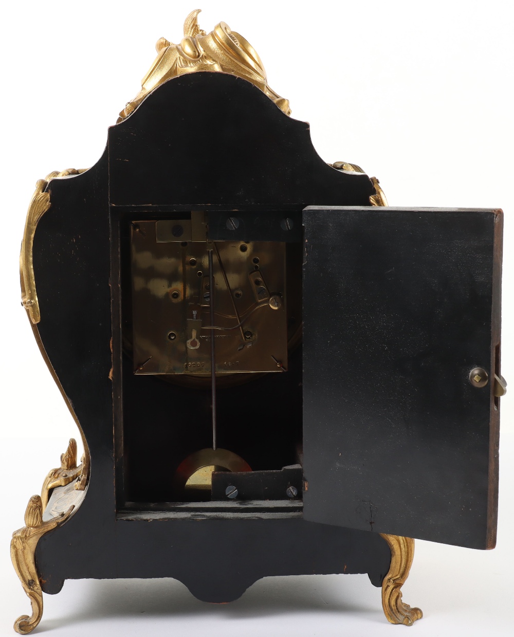 A mid 19th century gilt metal mantel clock, dial and movement marked 'James & Walter Marshall, Paris - Image 6 of 10