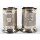 A pair of Victorian silver cups, Sir John Bennett Ltd, London 1873, awarded to A.C. Robbins, one for