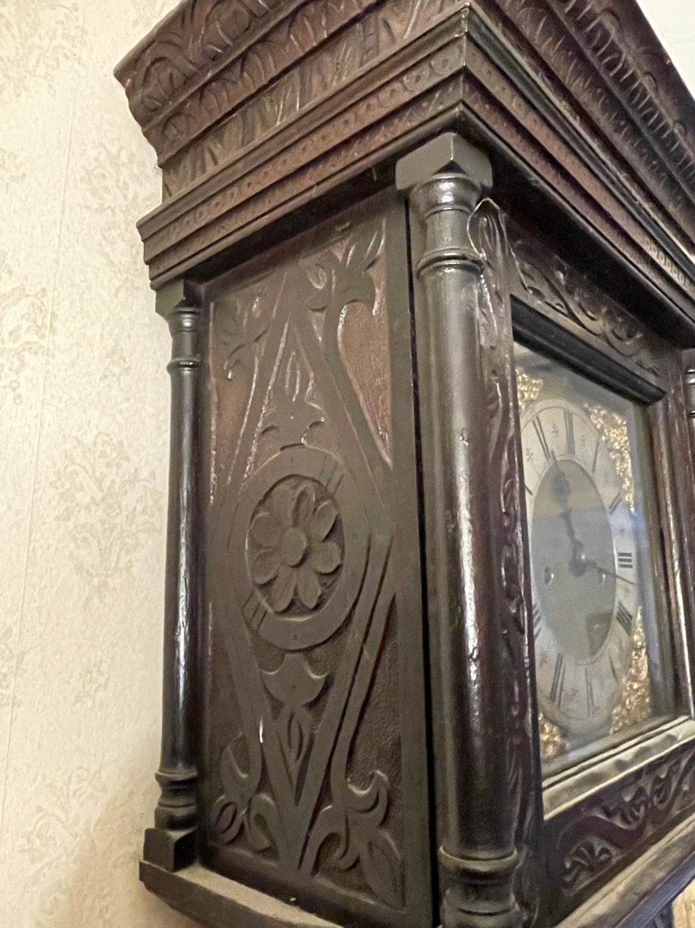 A rare early 18th century four pillar longcase clock, brass and silvered dial signed Edmund M - Image 10 of 23