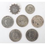 USA Dollar, 1921, 1922, 1972, 2x1976, 1972 Half Dollar, and a mounted South Africa 2 Shillings