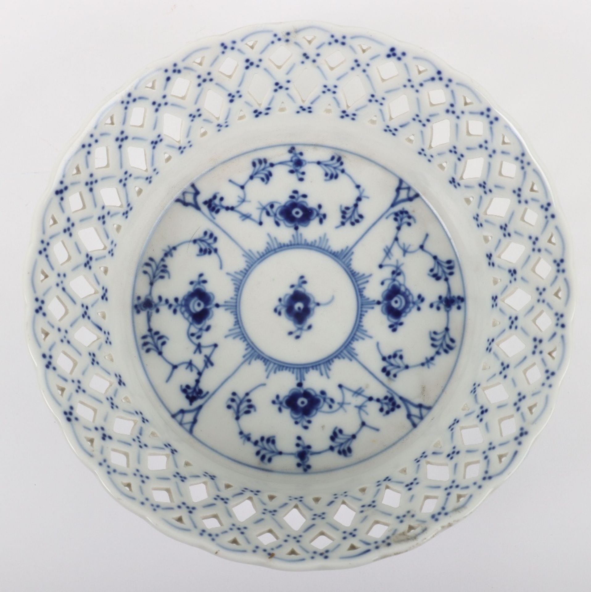 A Royal Copenhagen Musselmalet full lace blue fluted pierced fruit bowl, No. 1054, - Image 3 of 8