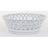 A Royal Copenhagen Musselmalet full lace blue fluted pierced fruit bowl, No. 1054,