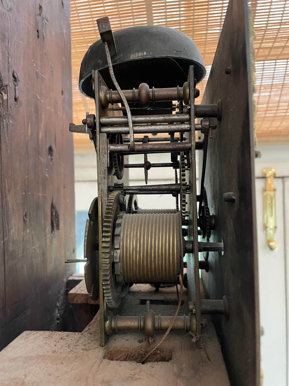 A rare early 18th century four pillar longcase clock, brass and silvered dial signed Edmund M - Image 5 of 23