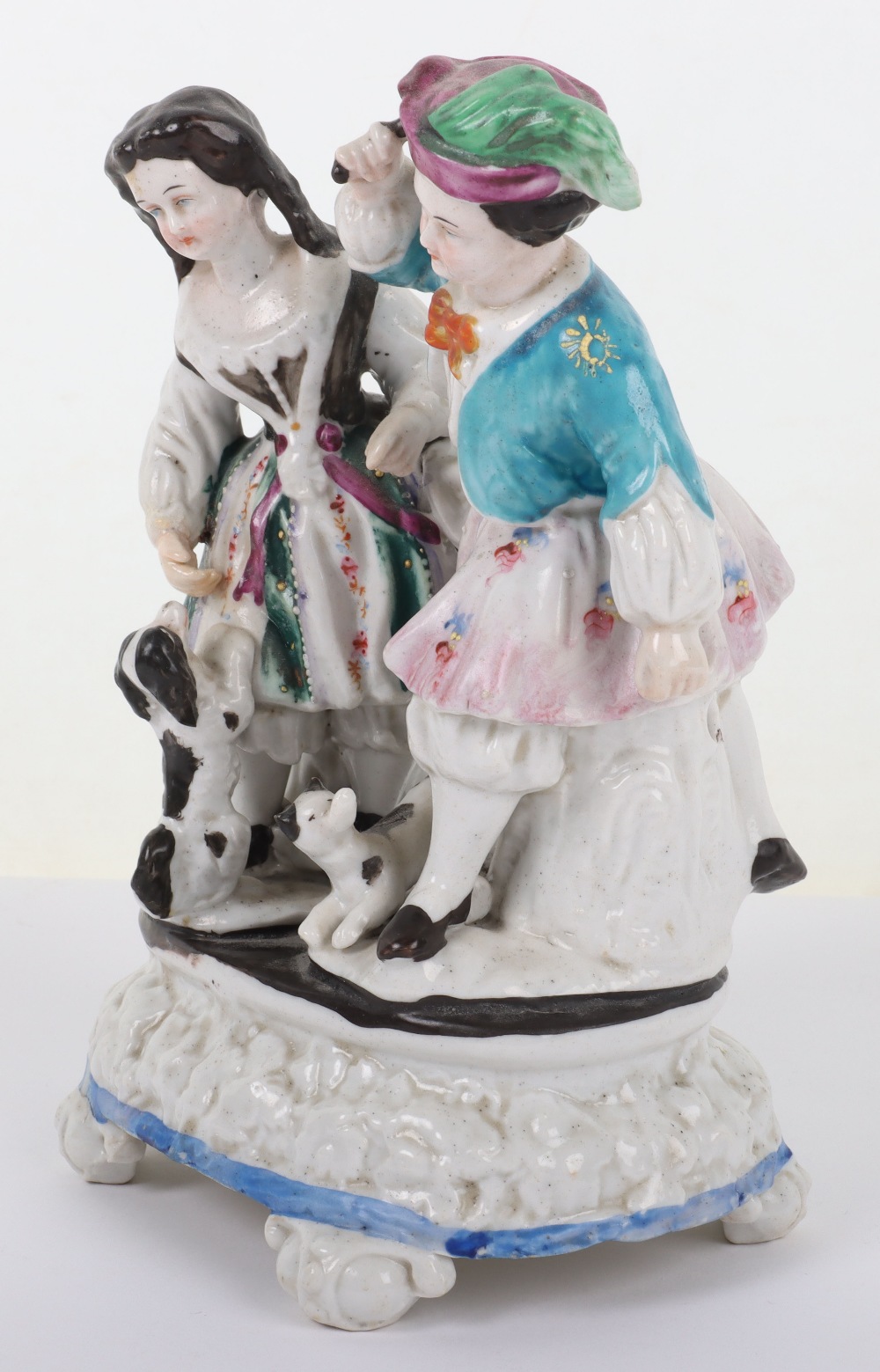 An 18th century porcelain group of man and woman with two dogs - Bild 5 aus 6