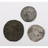 Scotland, Mary alloy Plack and a James Vi Eight Thistle Merk, 1602, Charles I Twenty Pence