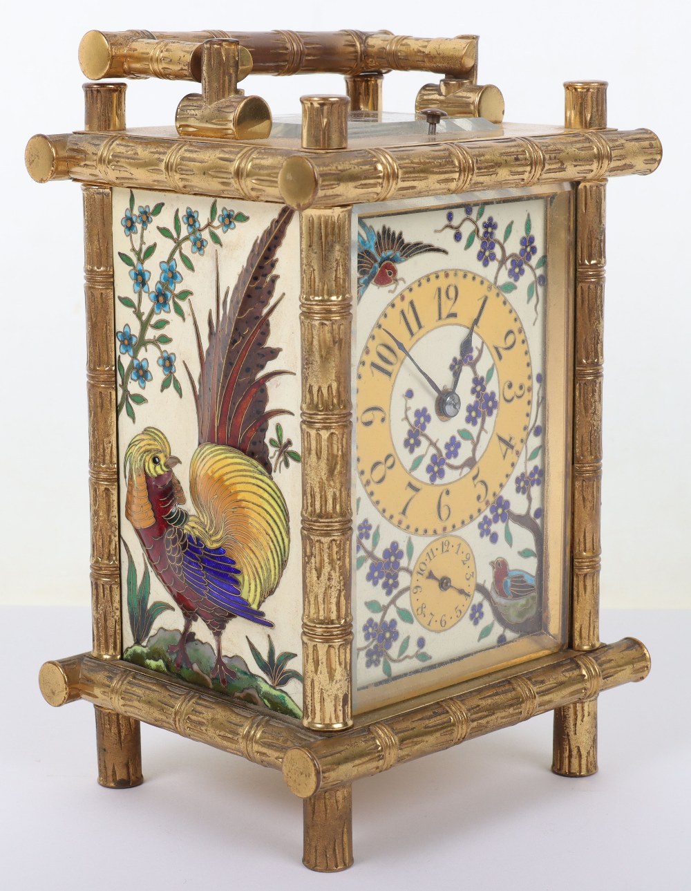 A fine 19th century gilt brass French Drocourt carriage clock with porcelain panel with cloisonne de - Image 4 of 13