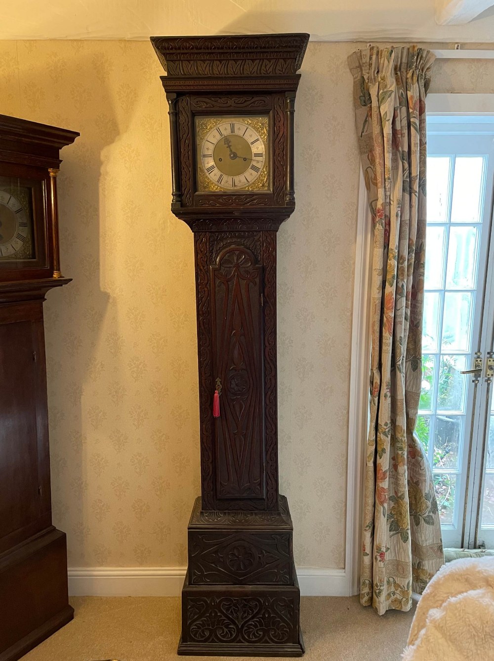 A rare early 18th century four pillar longcase clock, brass and silvered dial signed Edmund M - Image 11 of 23
