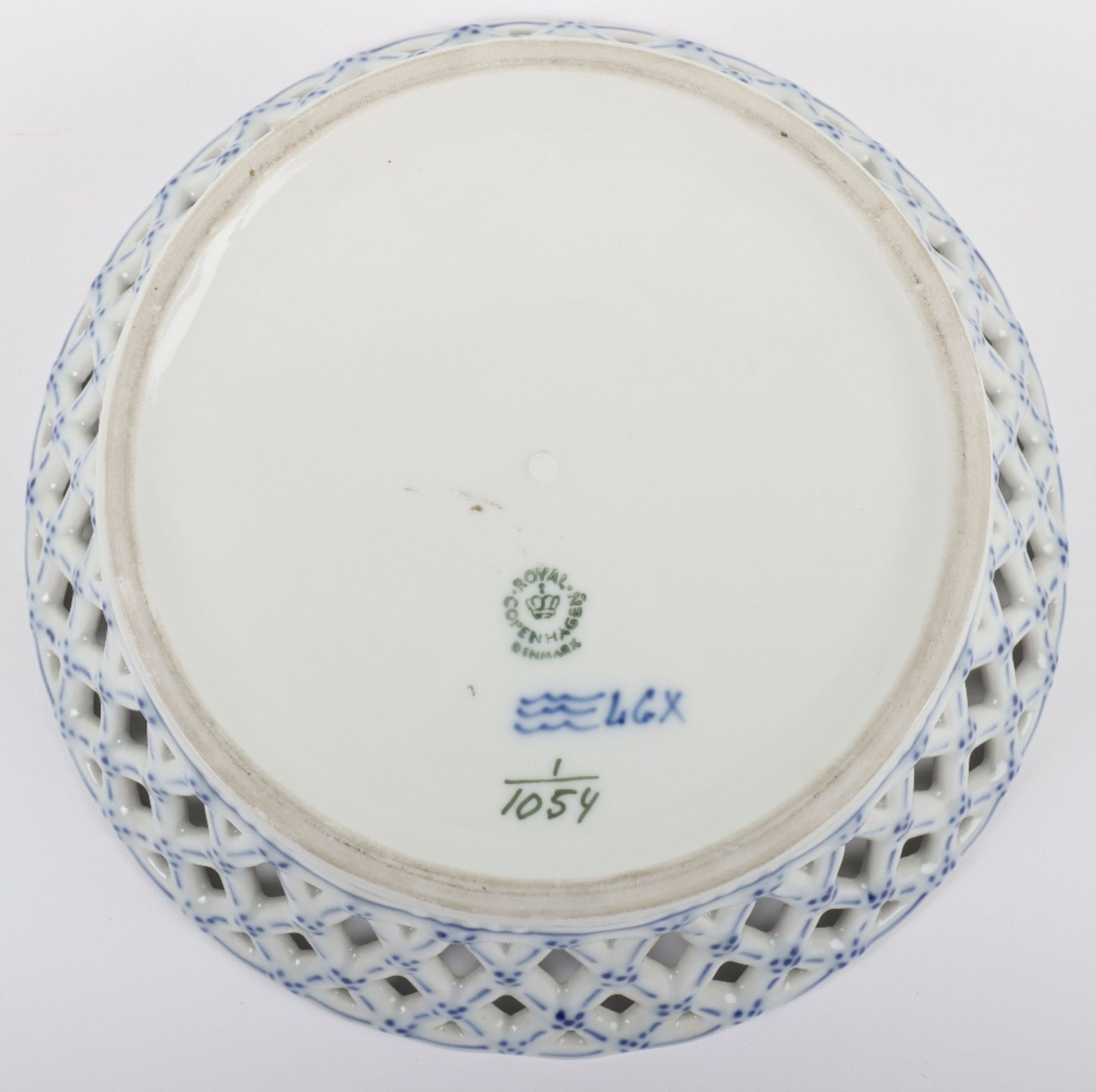 A Royal Copenhagen Musselmalet full lace blue fluted pierced fruit bowl, No. 1054, - Image 6 of 8