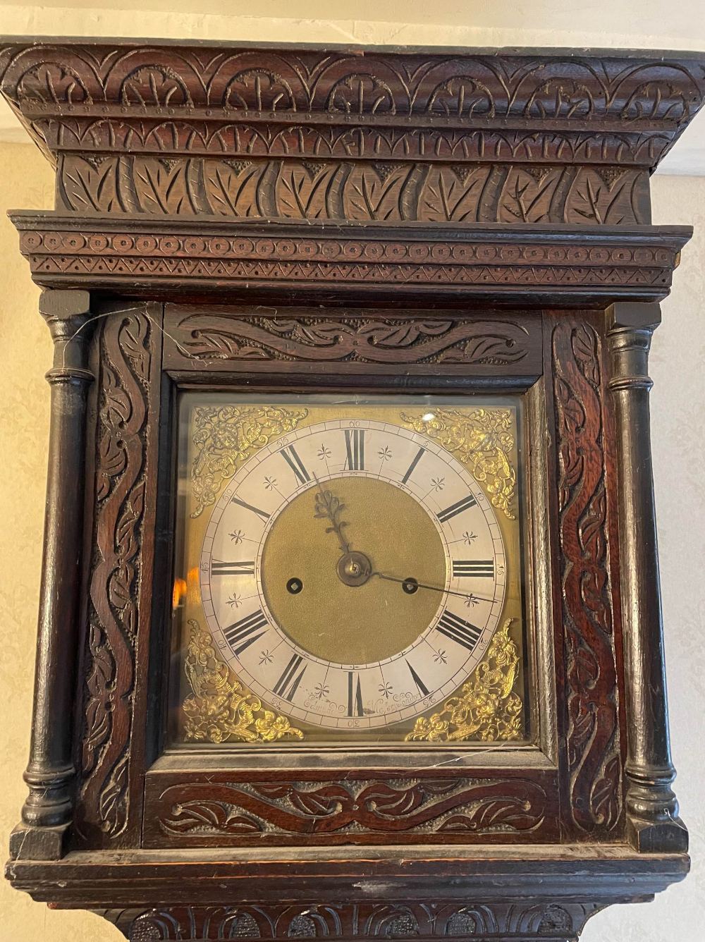 A rare early 18th century four pillar longcase clock, brass and silvered dial signed Edmund M - Image 2 of 23