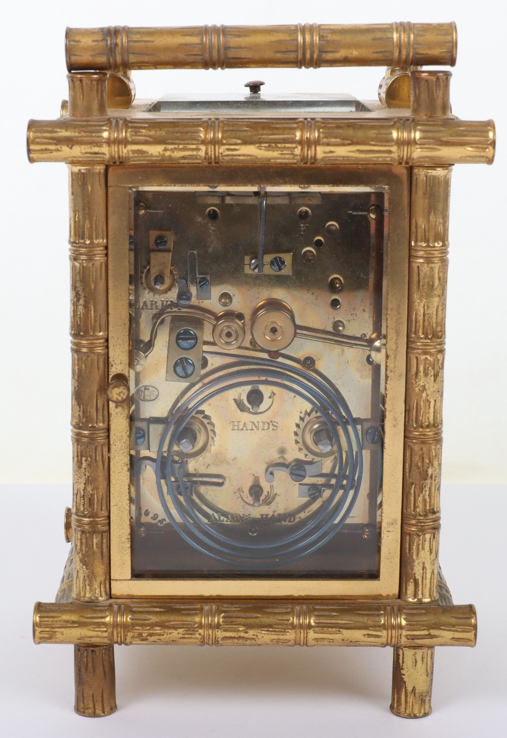 A fine 19th century gilt brass French Drocourt carriage clock with porcelain panel with cloisonne de - Image 6 of 13