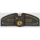 A cast iron Ransomes, Sims & Head sign