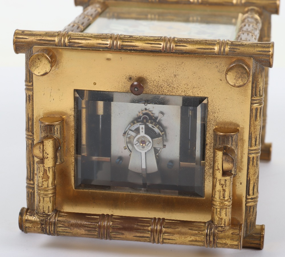 A fine 19th century gilt brass French Drocourt carriage clock with porcelain panel with cloisonne de - Image 12 of 13