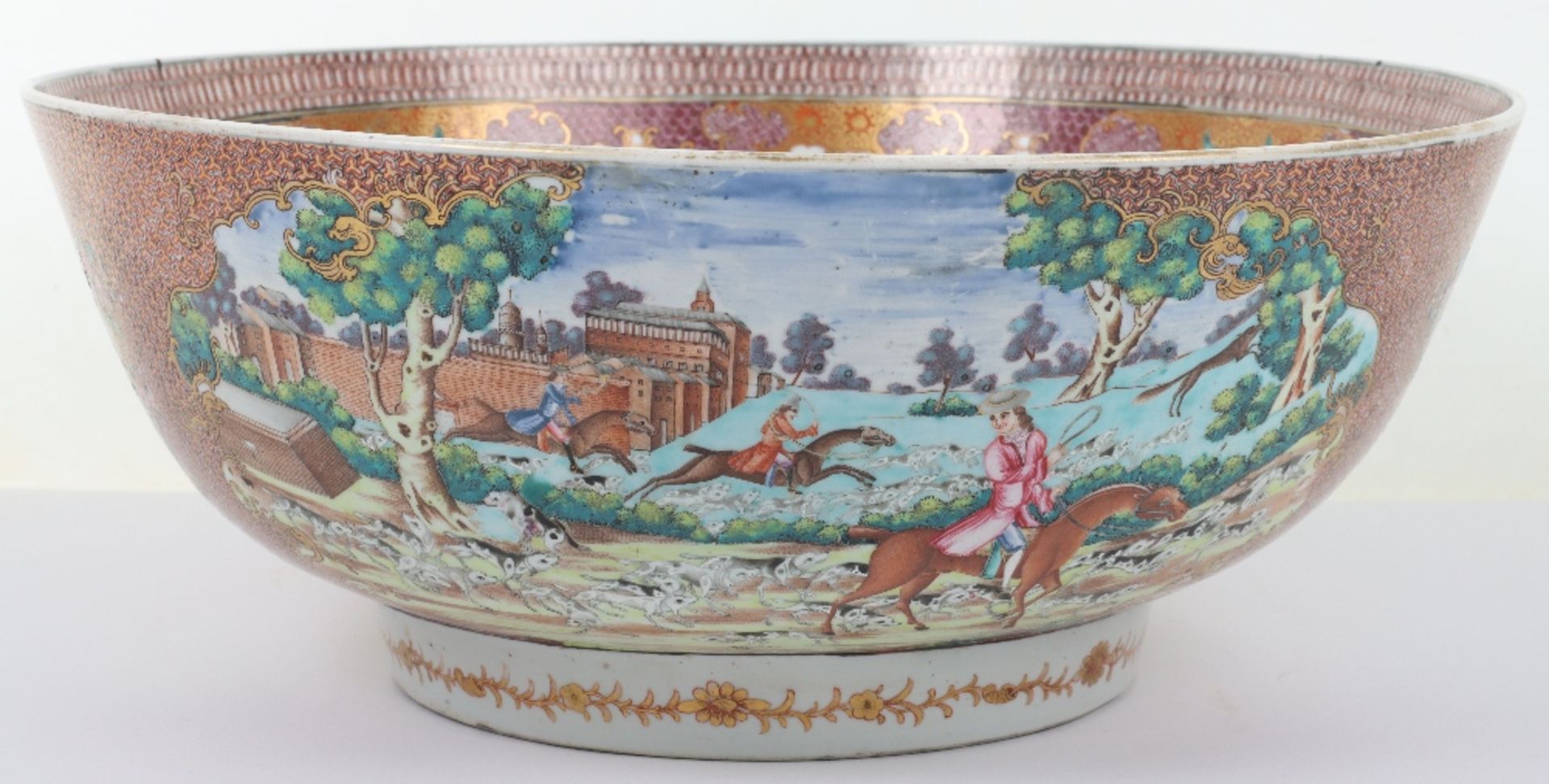 A rare substantial Chinese Mandarin palette famille rose punch bowl, - Bild 6 aus 15
