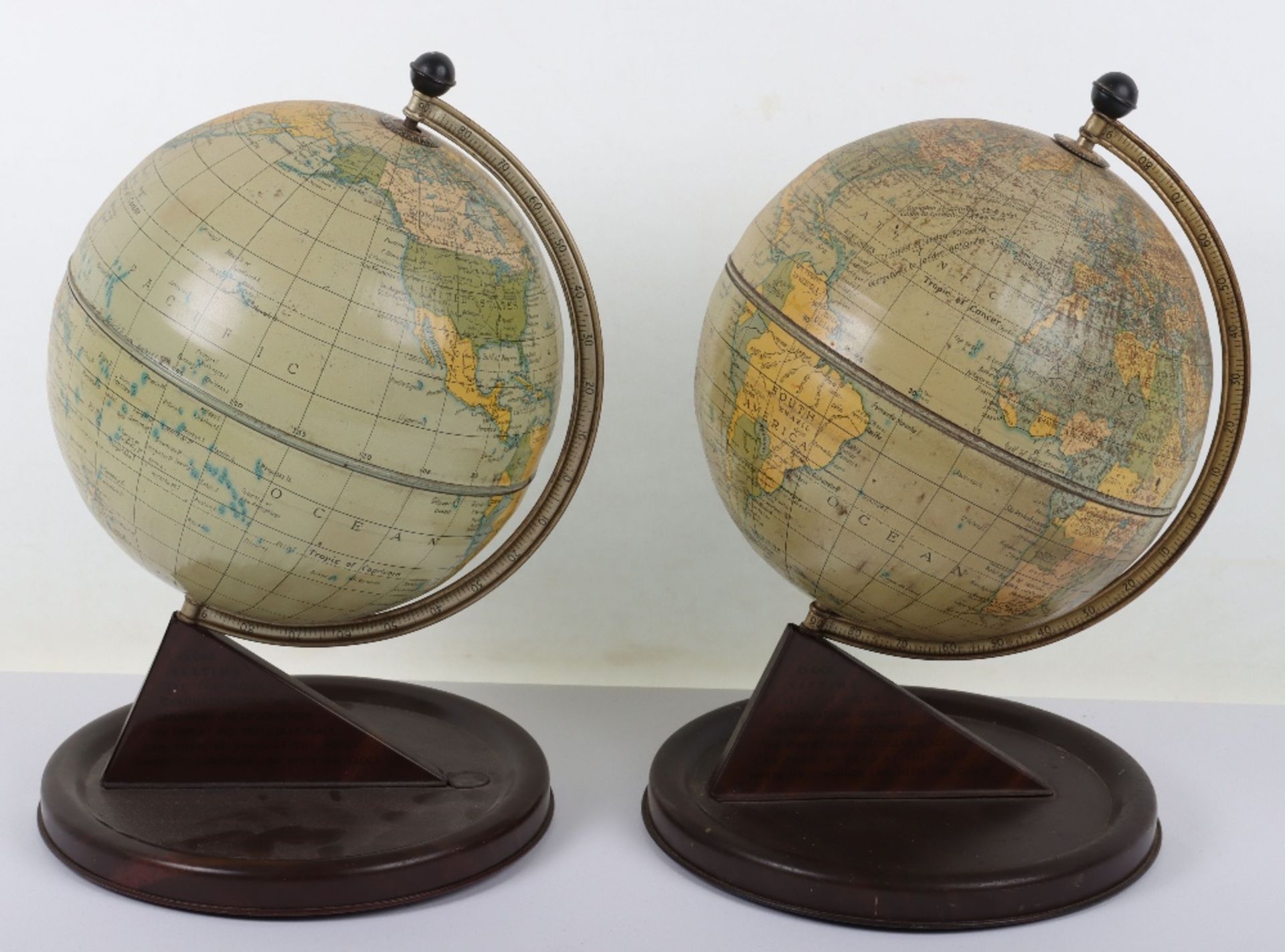 Two 20th century Chad Valley tin plate globes