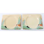 A pair of Clarice Cliff Biarritz Royal Staffordshire square side plates