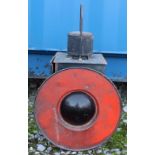 A railway red bulls eye buffer stop lamp