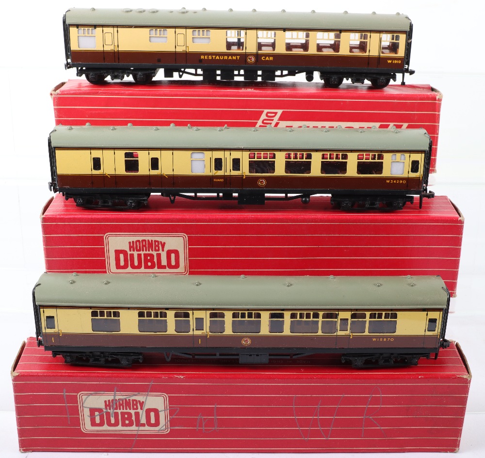 Three Hornby Dublo 00 Gauge 2-Rail Boxed Super Detail Coaches