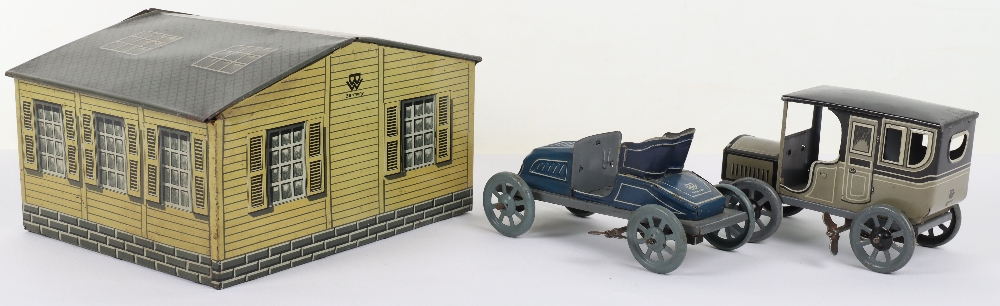 Bing (German) Double Garage with Two Tinplate Cars - Bild 2 aus 4