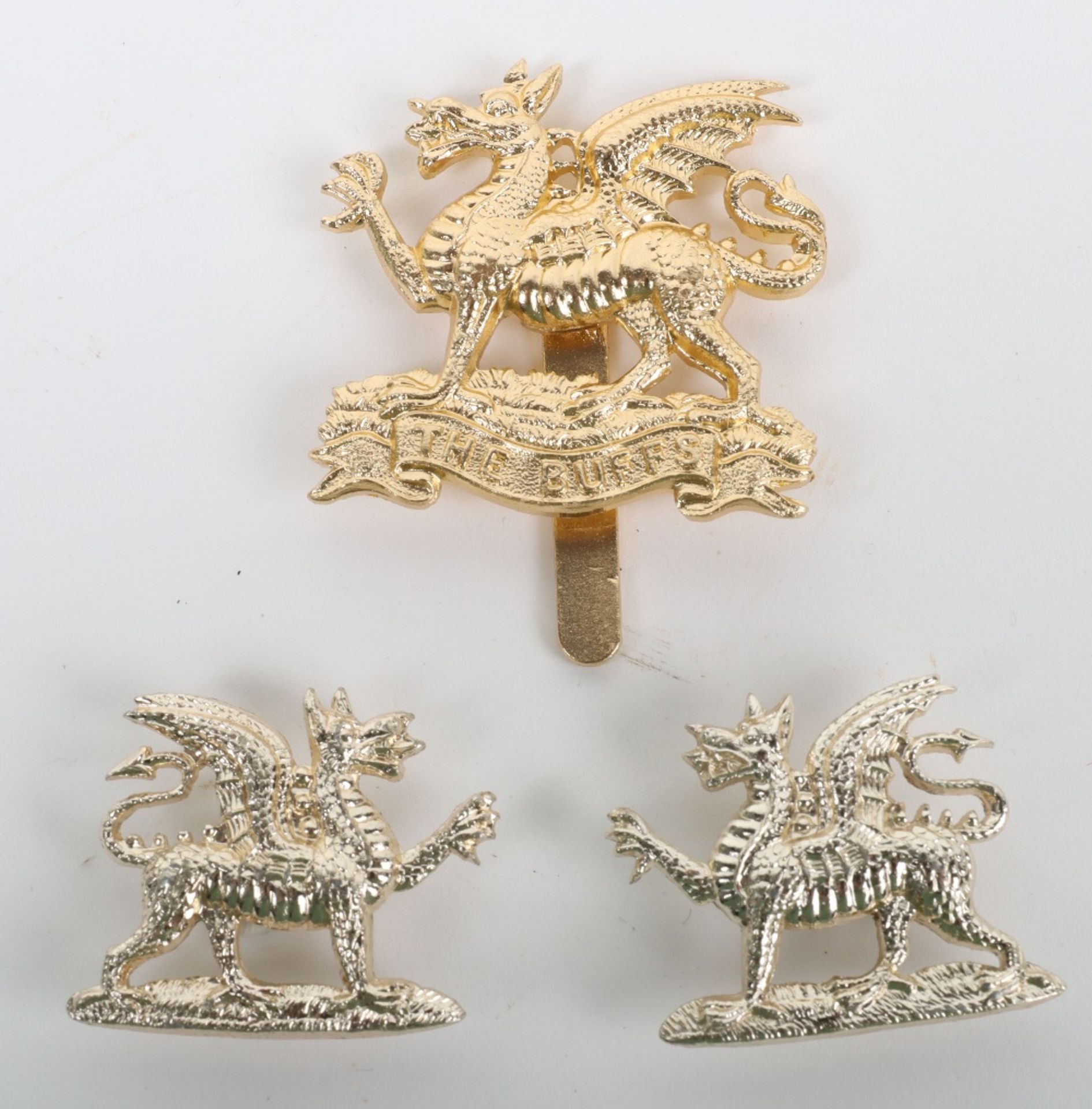 The Buffs East Kent Regiment Anodised Cap and Collar Badge Set